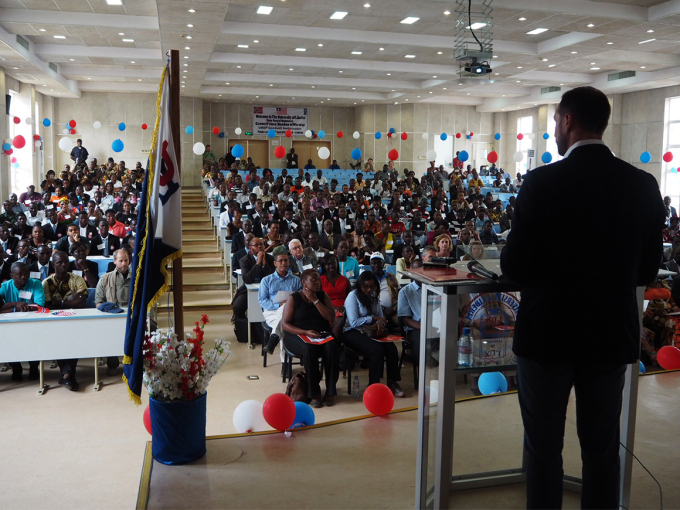 Crown Prince Haakon spoke about UNDP and the work to promote the UN Sustainable Development Goals at the University of Liberia. Photo: Christian Lagaard, The Royal Court.